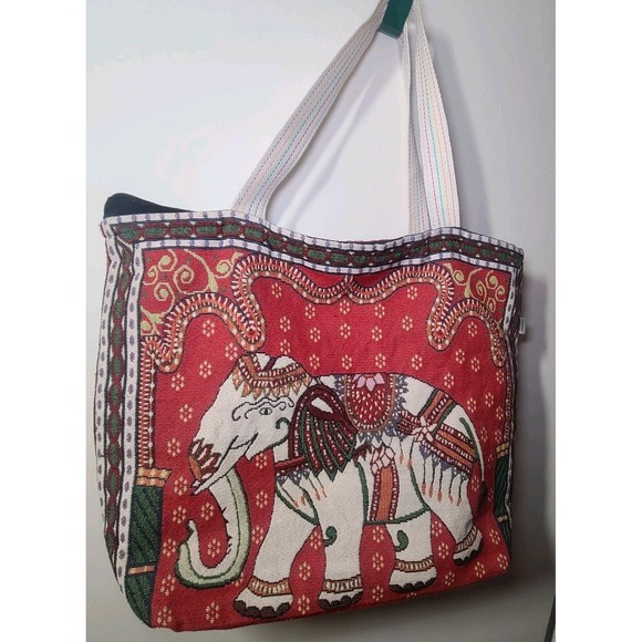 Sam Well Handbags - Sam Well Tapestry Tote Bag Elephant Woven Zipper Double sided Thailand Travel